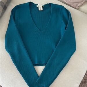 Happily Grey Teal Ribbed V-Neck Top